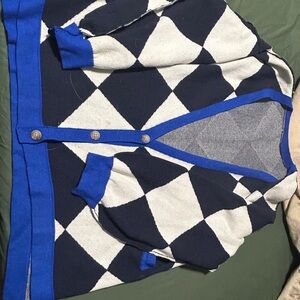 Blue and White Argyle Cardigan